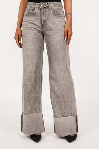 Wide leg jeans met omslag grijs - Flynn