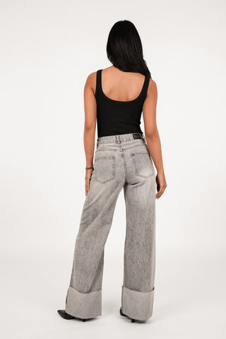 Wide leg jeans met omslag grijs - Flynn