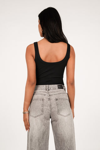 Bodysuit stretch met ribstof zwart - Mary