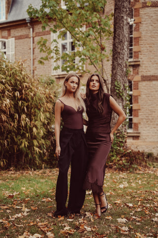 Wijde pantalon fold over zwart - Elara