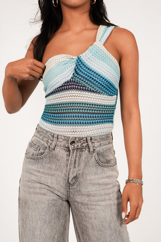 Bodysuit crochet one shoulder blauw - Kelly