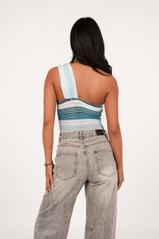 Bodysuit crochet one shoulder blauw - Kelly