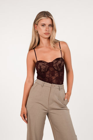Kanten bodysuit bordeaux - Jacey