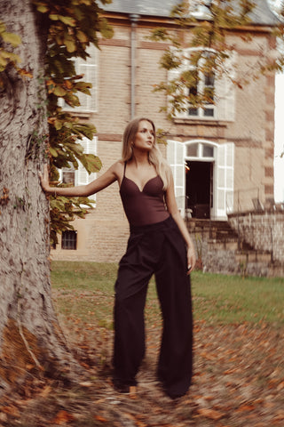 Wijde pantalon fold over zwart - Elara