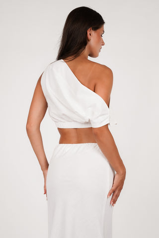One shoulder top katoen wit - Alexis
