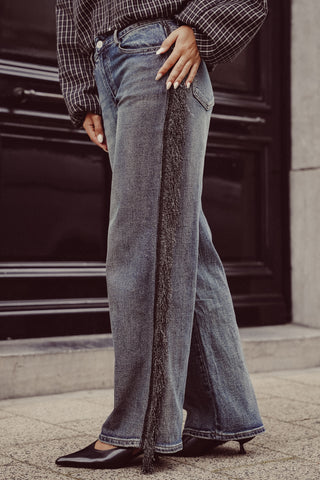 Straight leg jeans met franjes blauw - Rosie