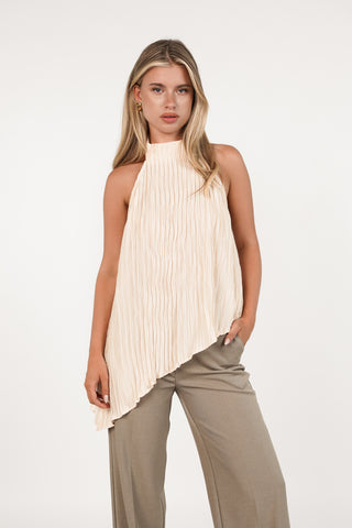 Plisse halter top beige - Thalia
