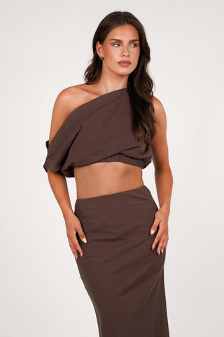 One shoulder top katoen bruin - Alexis