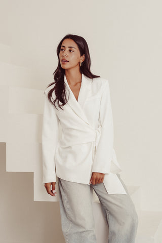 Oversized blazer strikdetail wit - Skylar