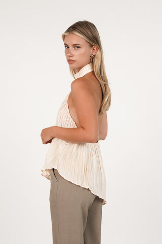 Plisse halter top beige - Thalia