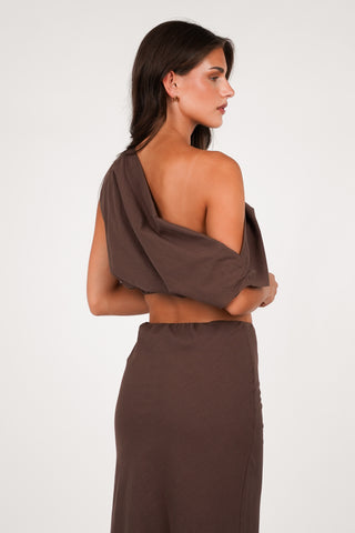One shoulder top katoen bruin - Alexis
