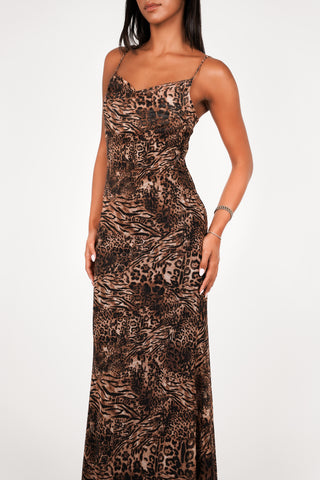 Maxi jurk panterprint bruin - Bobbie