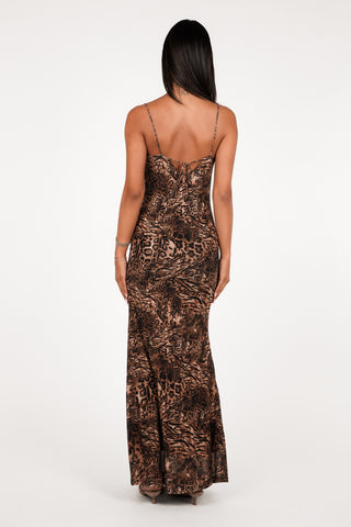 Maxi jurk panterprint bruin - Bobbie