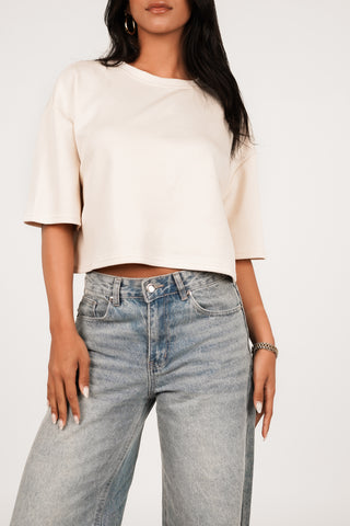 Wide leg jeans met omslag blauw - July
