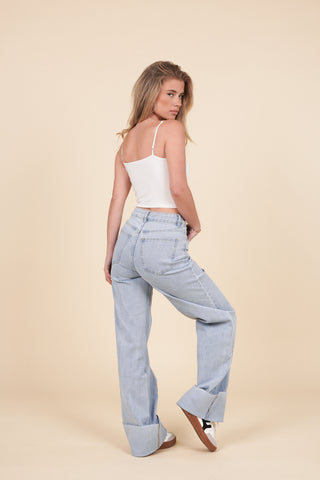 Tall straight jeans met bies en omslag blauw - Lulu