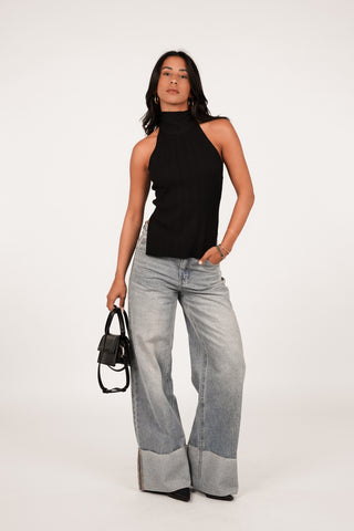 Open back halter top zwart - Maxime