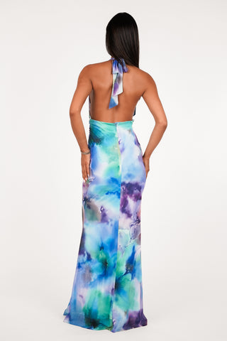 Halter maxi jurk blauw/paars - Sara