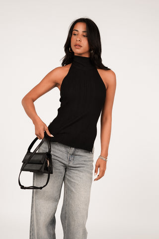 Open back halter top zwart - Maxime