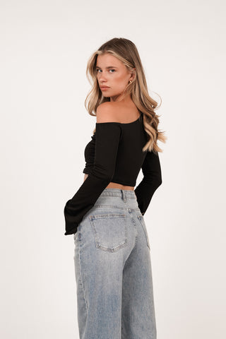 One shoulder top zwart - Seattle