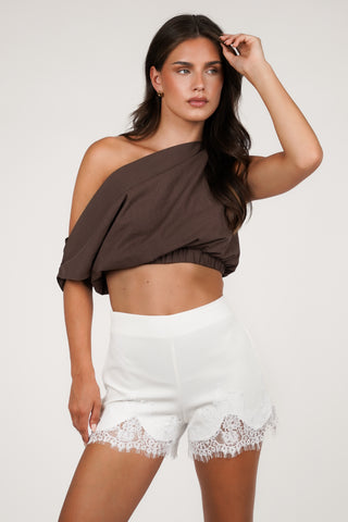 High waisted short met kant wit - Joyce