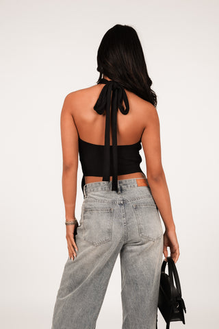 Open back halter top zwart - Maxime