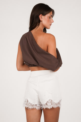 High waisted short met kant wit - Joyce
