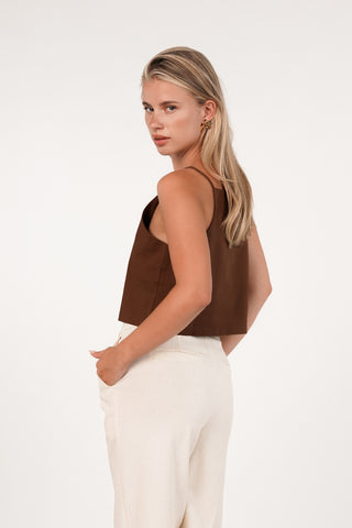 Linnen croptop bruin - Pien
