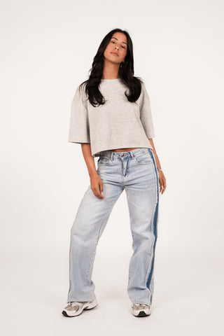 Cropped t-shirt soft grijs - Leslie