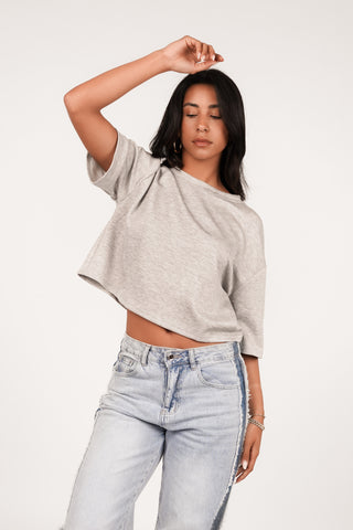 Cropped t-shirt soft grijs - Leslie