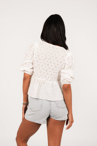 Broderie blouse met strikjes wit - Kirsty