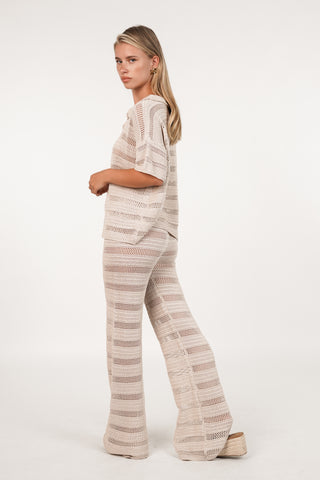 Gehaakte wide leg broek beige - Sarah