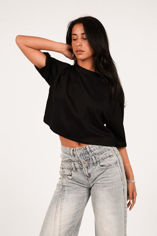 Cropped t-shirt soft zwart - Leslie