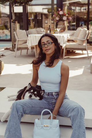 Halter bodysuit met stretch licht blauw - Davina