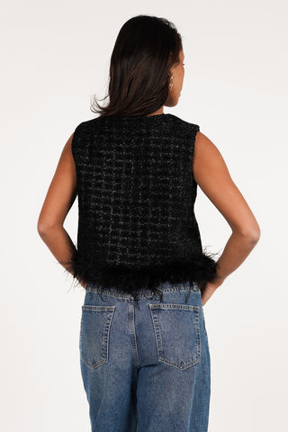 Gilet dames tweed zwart - Liora