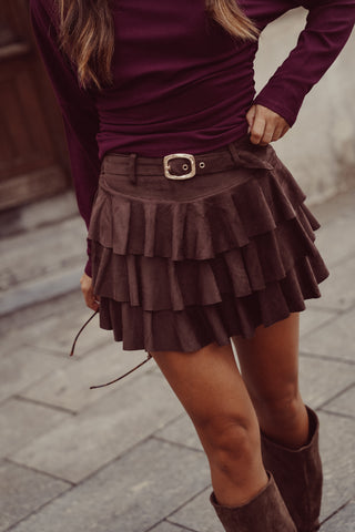 Ruffle rokje suede bruin - Casey