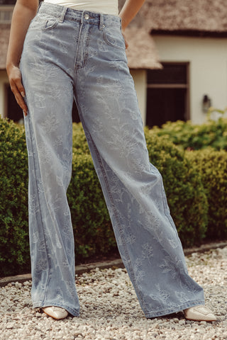 Wide leg jeans met bloemenprint blauw - Lara