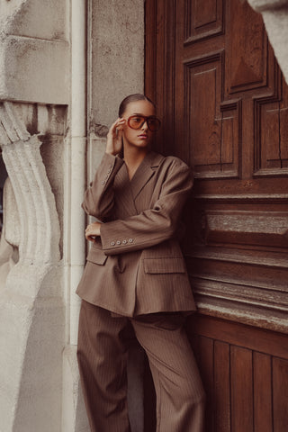 Oversized blazer met krijtstreep bruin - Vive