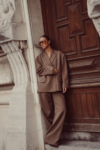 Oversized blazer met krijtstreep bruin - Vive