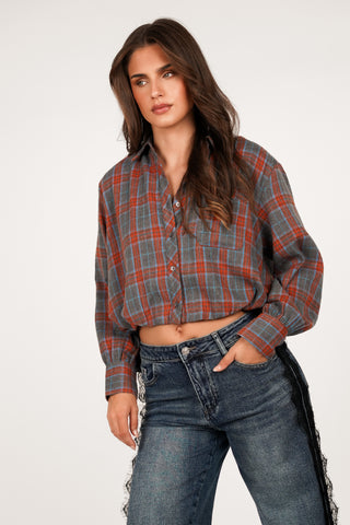 Cropped blouse geruit blauw - Alixa