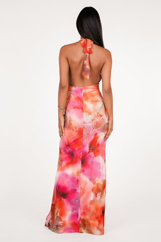 Halter maxi jurk roze - Sara