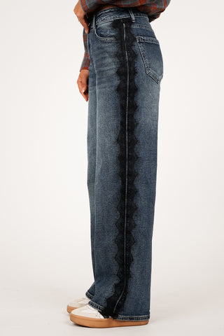 Petite straight leg jeans blauw met kant - Pomme