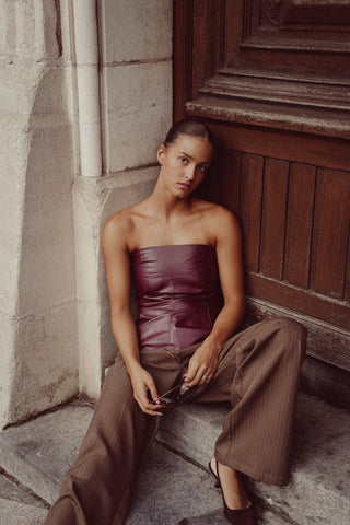 Strapless top leatherlook bordeaux - Sophia