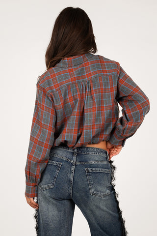 Cropped blouse geruit blauw - Alixa