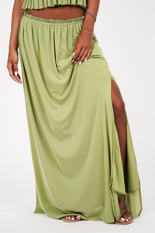 Maxi rok met split groen - Ruby
