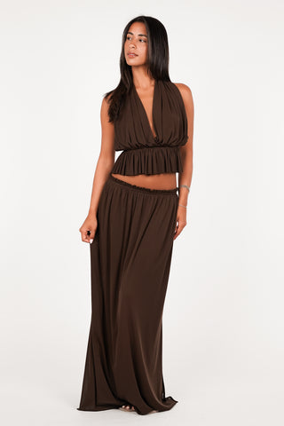 Open back top halter bruin - Rowan
