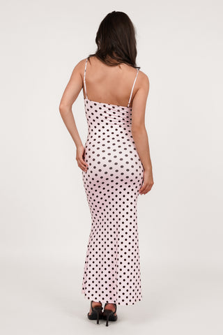 Maxi jurk met stippen roze - Daisy