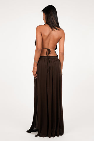 Maxi rok met split bruin - Ruby