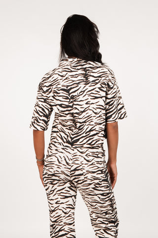 Cropped denim jack met zebraprint - Nura