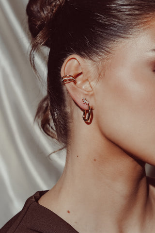 Earcuff 3 ringen met strass goud - Lotty