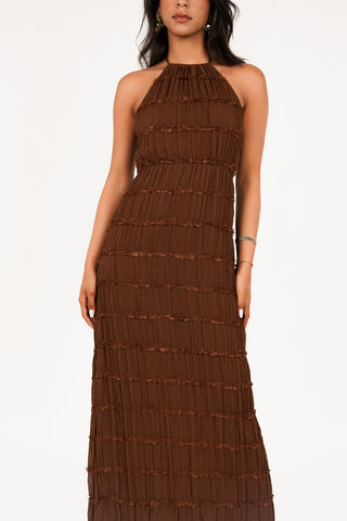 Maxi jurk met halter en open rug bruin - Romy